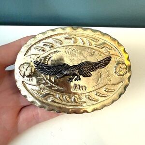 Vintage 1970's Western Concho Style Belt Buckle with Applied Flying Eagle